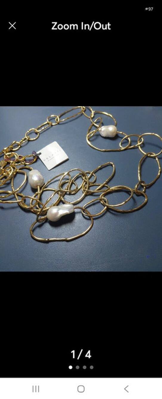 vintage 24k plated real pearl vertical necklace